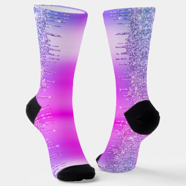 Glitter Sparkly Purple Pink Neon Socks (Angled)