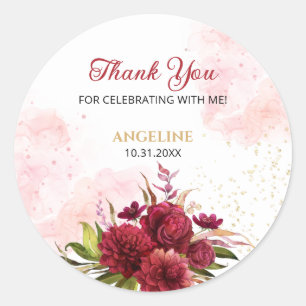 Glitter Splash Burgundy Dahlia Rose Birthday Classic Round Sticker
