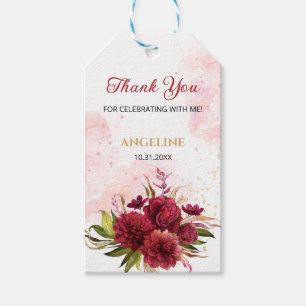 Glitter Splash Burgundy Dahlia Rose Birthday Gift Tags