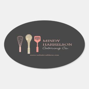 Glitter Spoon Whisk Spatula Bakery Catering Logo Oval Sticker
