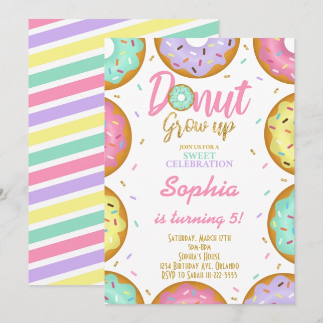 Glitter Sprinkle Doughnuts Birthday Invitation (Front/Back)
