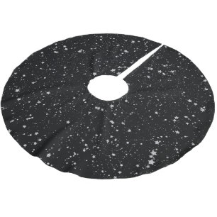 Glitter Stars2 - Silver Black Brushed Polyester Tree Skirt