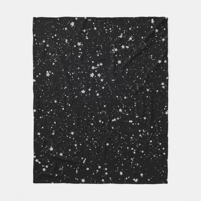 Glitter Stars2 - Silver Black Fleece Blanket (Front)