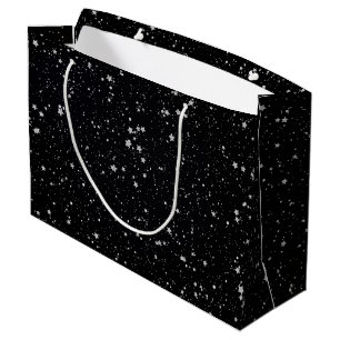Glitter Stars2 - Silver Black Large Gift Bag