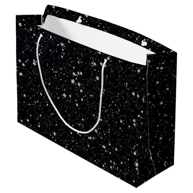 Glitter Stars2 - Silver Black Large Gift Bag (Back Angled)