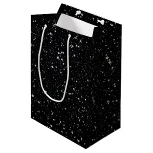 Glitter Stars2 - Silver Black Medium Gift Bag
