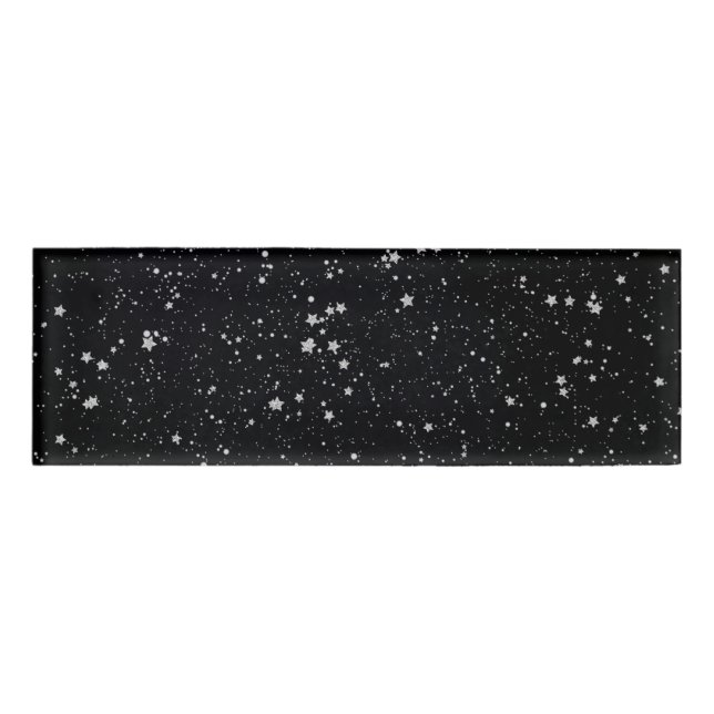 Glitter Stars2 - Silver Black Name Tag (Front)