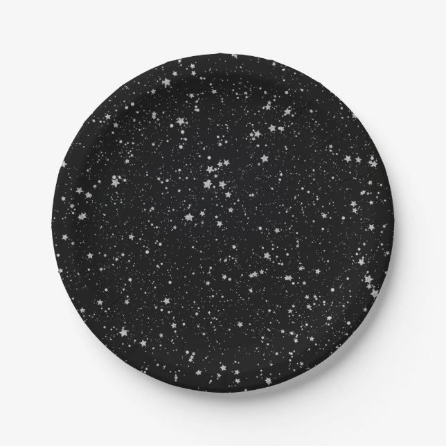 Glitter Stars2 - Silver Black Paper Plate (Front)