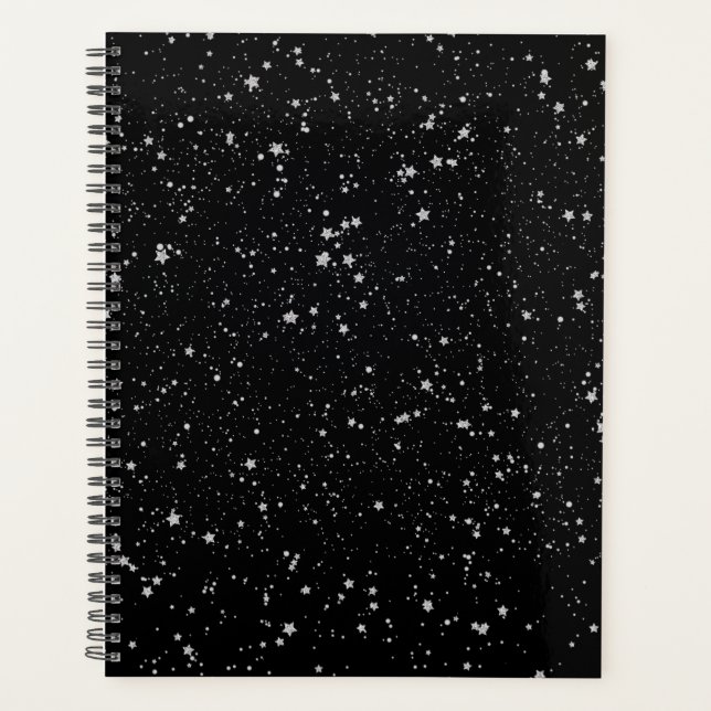 Glitter Stars2 - Silver Black Planner (Front)