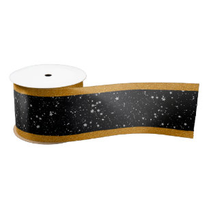 Glitter Stars2 - Silver Black Satin Ribbon