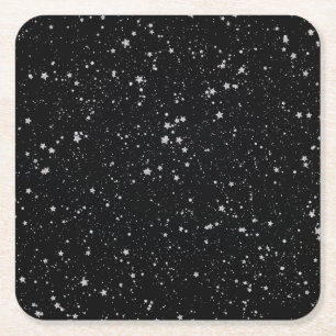 Glitter Stars2 - Silver Black Square Paper Coaster