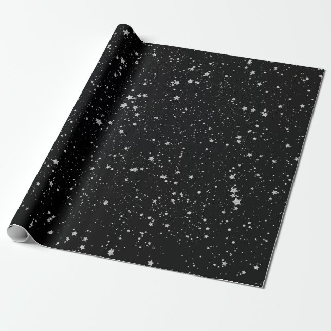 Glitter Stars2 - Silver Black Wrapping Paper (Unrolled)