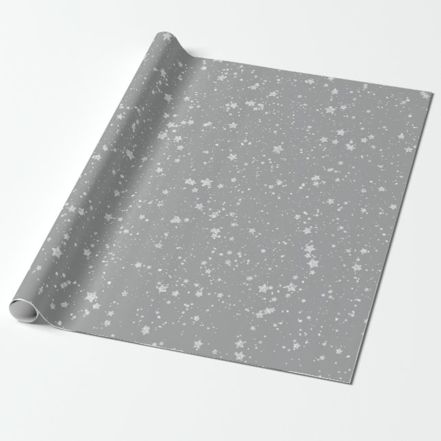 Glitter Stars4 - Silver Wrapping Paper (Unrolled)