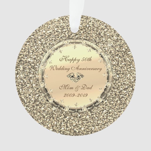Glitter Stars Diamonds 50th Wedding Anniversary Ornament (Front)