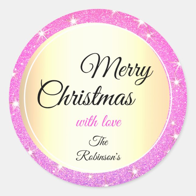 Glitter Stars Girly Pink Blush Glitter Christmas Classic Round Sticker (Front)