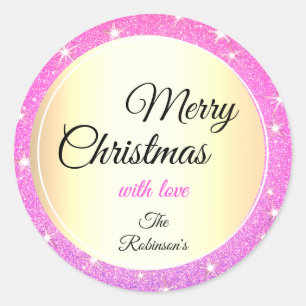 Glitter Stars Girly Pink Blush Glitter Christmas Classic Round Sticker