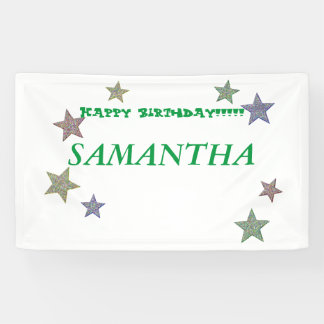 Glitter Stars Green Text Happy Birthday Banner