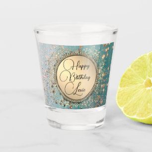 Glitter Stars on Blue Teal Birthday Customised   Shot Glass