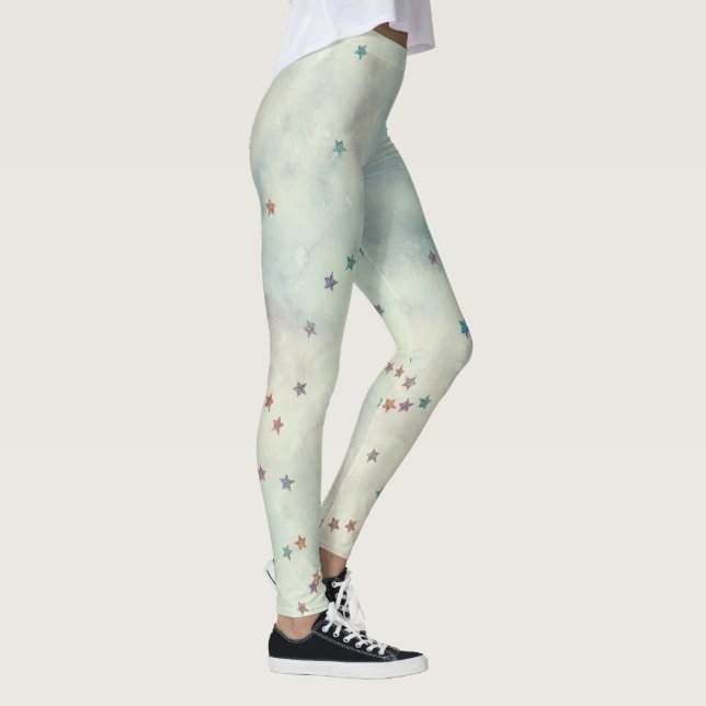 Glitter stars on marbled watercolor leggings (Right)