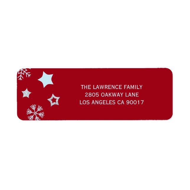 Glitter Stars Snowflakes Red Christmas Address (Front)