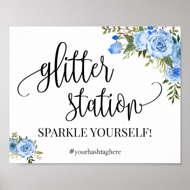 Glitter Station sign blue boho chic Bridal Shower (Front)