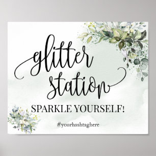 Glitter station sign eucalyptus succulent shower
