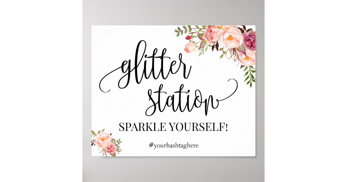 Glitter station sign pink boho chic bridal shower | Zazzle.co.uk
