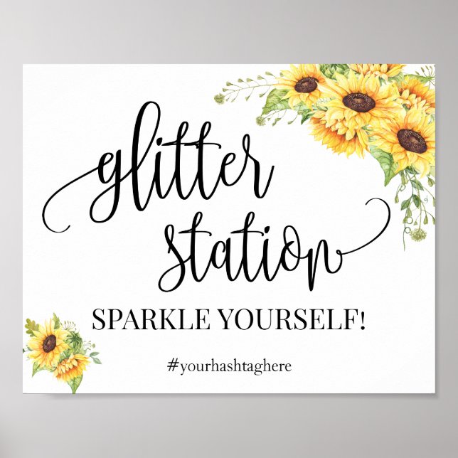 Glitter station sign sunflowers bridal shower (Front)