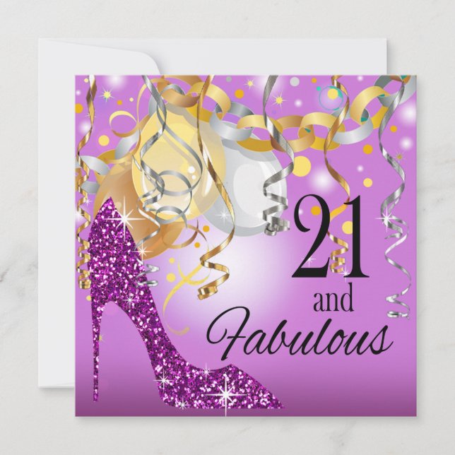 Glitter Stiletto 21st Birthday | lilac purple Invitation (Front)