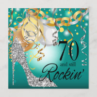 Glitter Stiletto 70th Birthday | teal silver