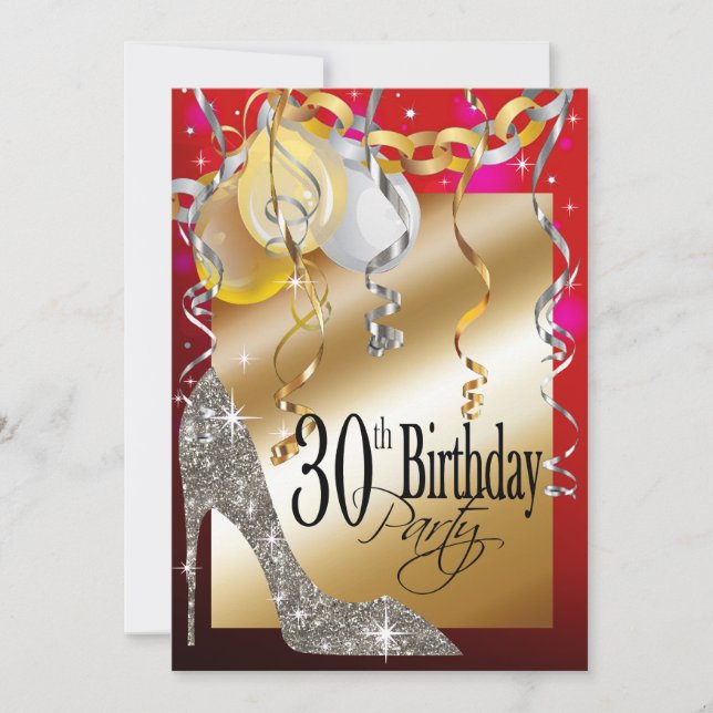 Glitter Stiletto Balloons 21st Birthday red Invitation (Front)