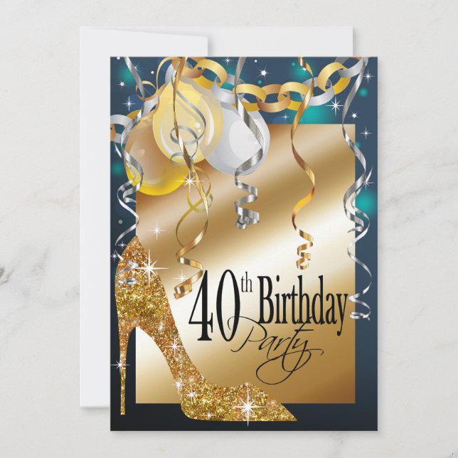 Glitter Stiletto Balloons 21st Birthday teal Invitation (Front)
