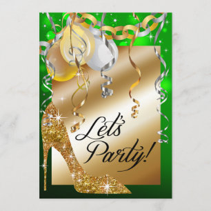 Glitter Stiletto Balloons 30th Birthday emerald Invitation