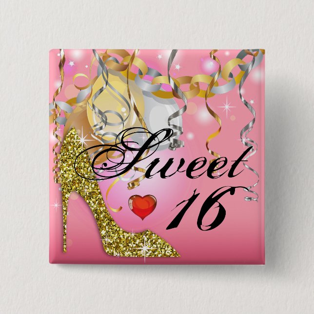 Glitter Stiletto Celebration for Sweet 16 | pink 15 Cm Square Badge (Front)