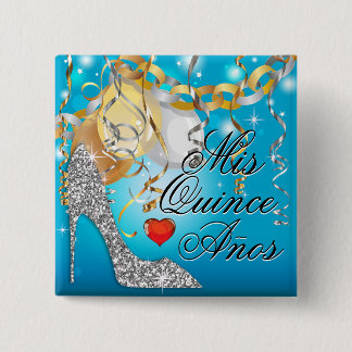 Glitter Stiletto Celebration Quinceañera blue 15 Cm Square Badge