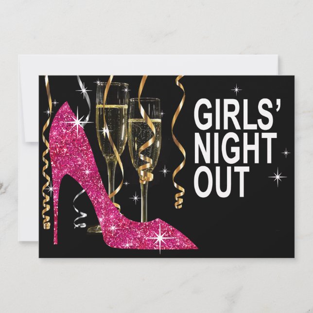 Glitter Stiletto Champagne Girls Night Out fuschia Invitation (Front)