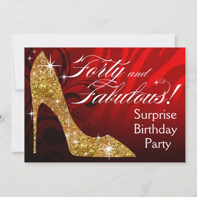 Glitter Stiletto Zebra 30 & Terrific Birthday red Invitation (Front)
