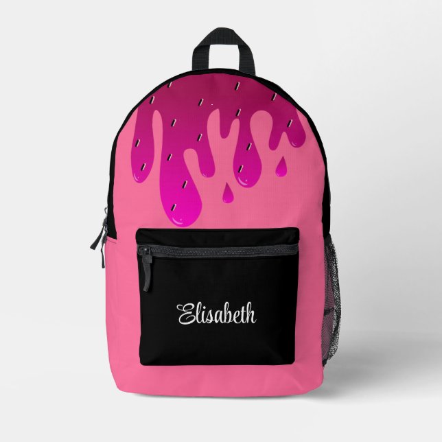 Glitter Strawberry Dripping Slime Personalised Printed Backpack (Front)