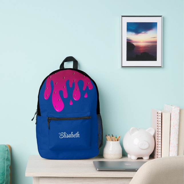Glitter Strawberry Dripping Slime Personalised Printed Backpack (Glitter Strawberry Dripping Slime Personalized Printed Backpack)