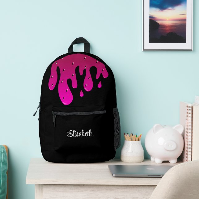 Glitter Strawberry Dripping Slime Personalised Printed Backpack (Glitter Strawberry Dripping Slime black Personalized Printed Backpack)