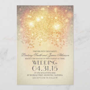 glitter string lights elegant vintage wedding invitation