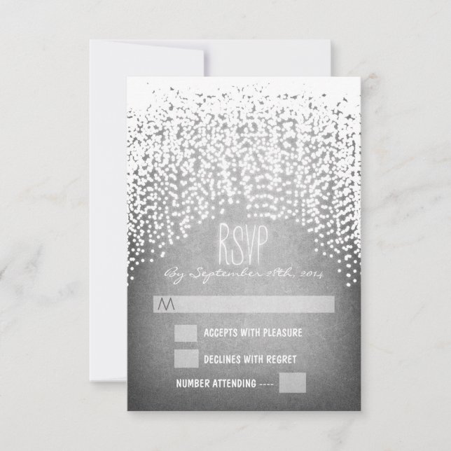 glitter string lights wedding RSVP cards (Front)