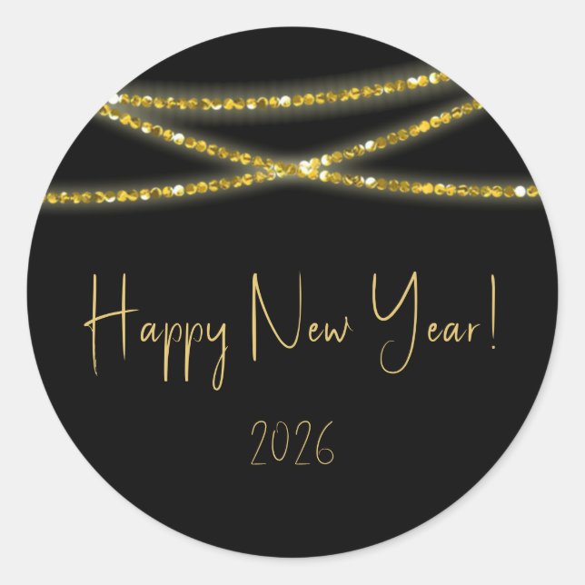 Glitter Strings | Happy New Year Classic Round Sticker (Front)