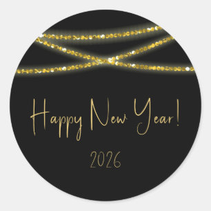 Glitter Strings   Happy New Year Classic Round Sticker