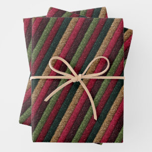 Glitter Striped Christmas Wrapping Paper Sheet