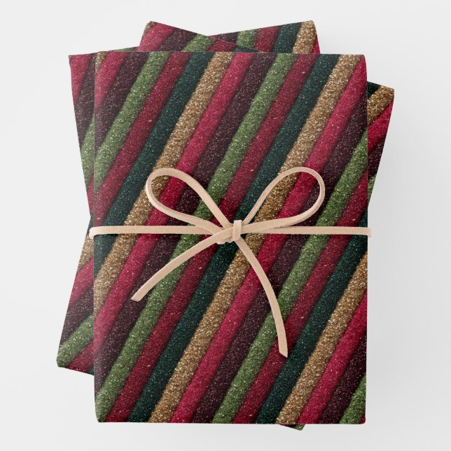Glitter Striped Christmas Wrapping Paper Sheet (In situ)