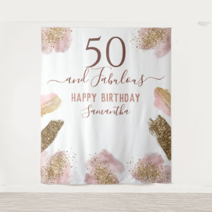 Glitter Strokes Pink Happy 50th Birthday Tapestry