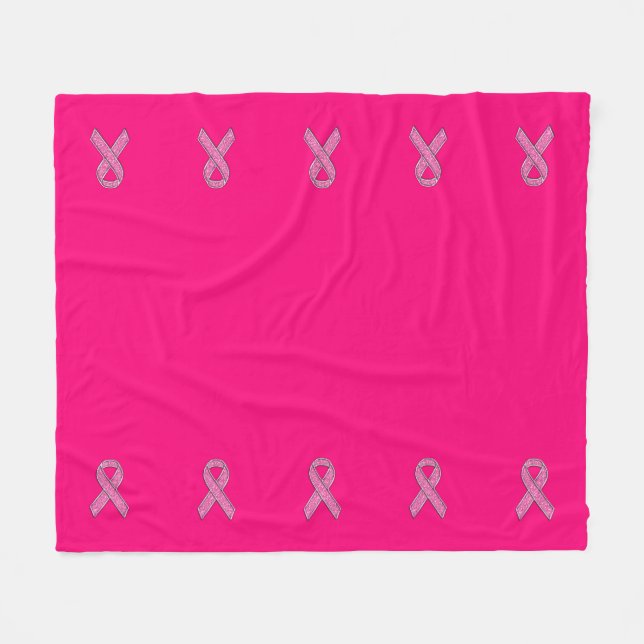 Glitter Style Pink Ribbon Awareness Fuchsia Fleece Blanket (Front (Horizontal))
