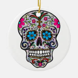 glitter Sugar Skull Ceramic Tree Decoration