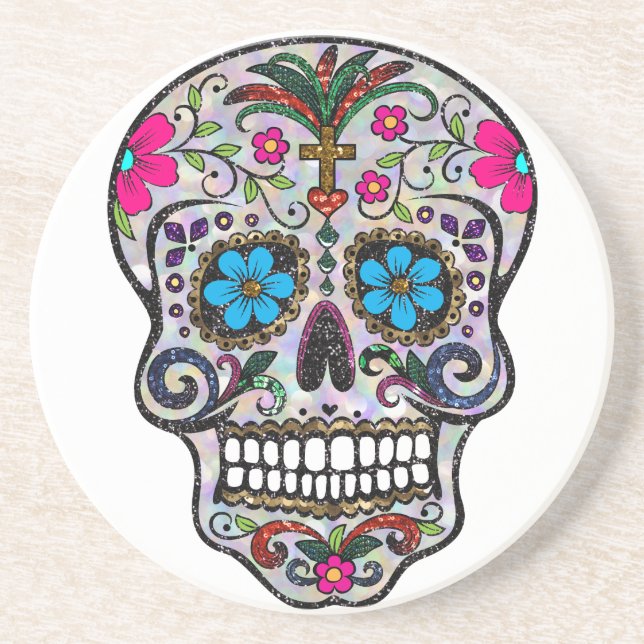 glitter Sugar Skull Coaster (Front)